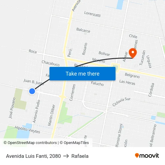 Avenida Luis Fanti, 2080 to Rafaela map