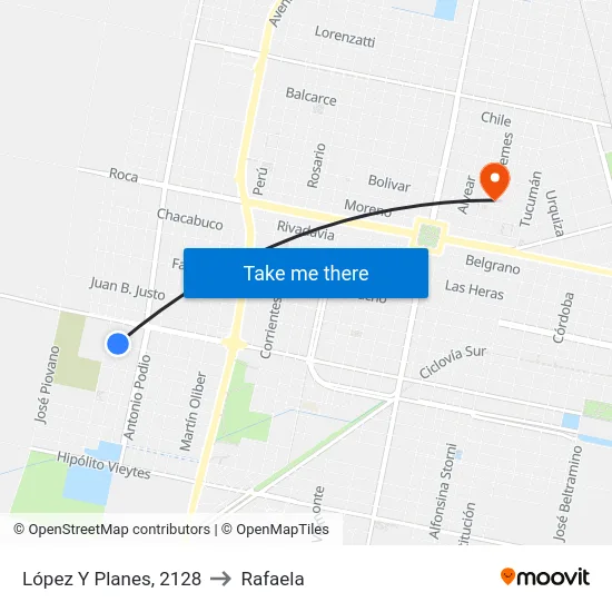 López Y Planes, 2128 to Rafaela map