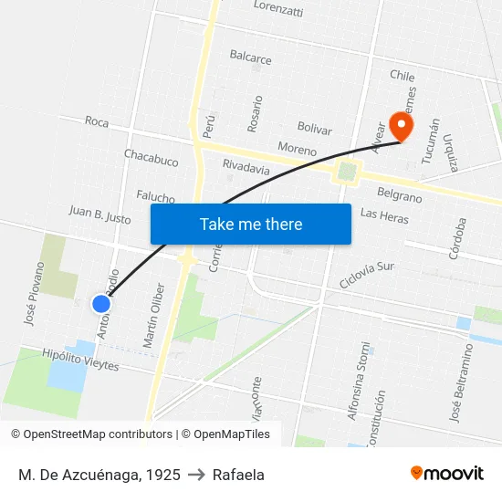 M. De Azcuénaga, 1925 to Rafaela map