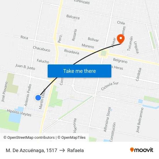 M. De Azcuénaga, 1517 to Rafaela map