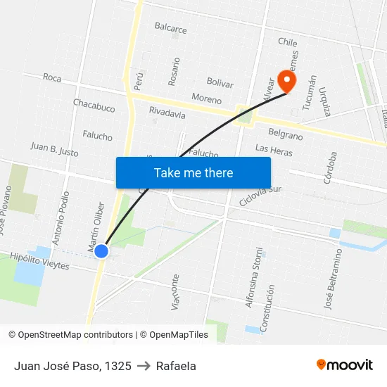 Juan José Paso, 1325 to Rafaela map