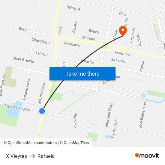 X Vieytes to Rafaela map