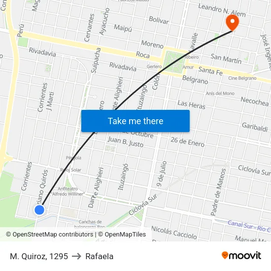 M. Quiroz, 1295 to Rafaela map