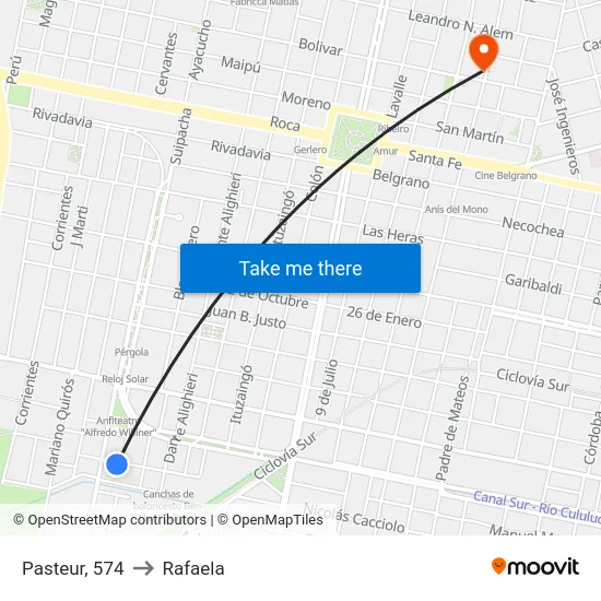 Pasteur, 574 to Rafaela map