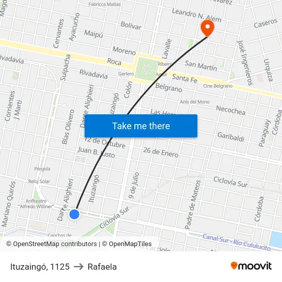 Ituzaingó, 1125 to Rafaela map