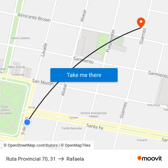 Ruta Provincial 70, 31 to Rafaela map