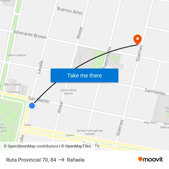 Ruta Provincial 70, 84 to Rafaela map