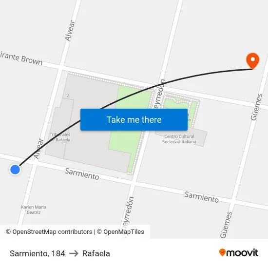 Sarmiento, 184 to Rafaela map