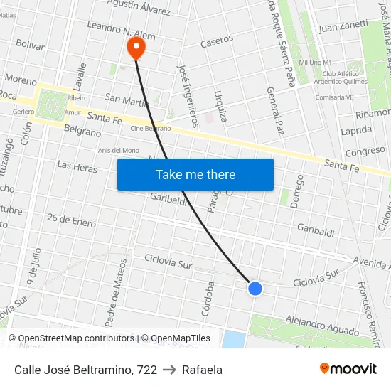 Calle José Beltramino, 722 to Rafaela map