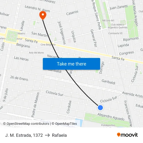 J. M. Estrada, 1372 to Rafaela map