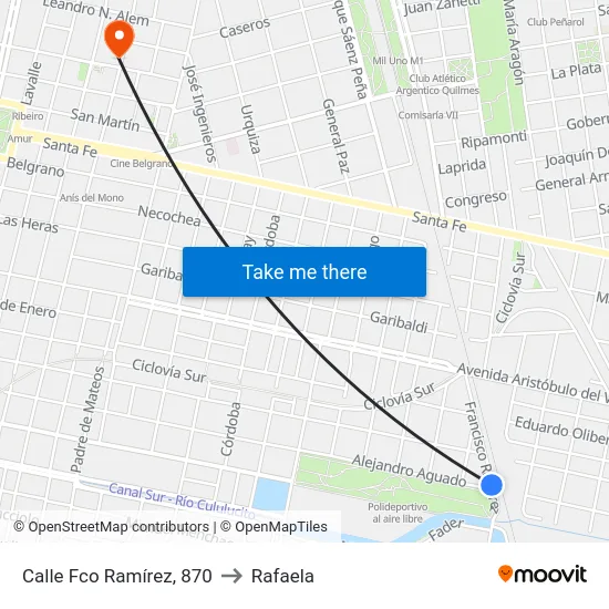 Calle Fco Ramírez, 870 to Rafaela map