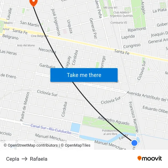 Cepla to Rafaela map