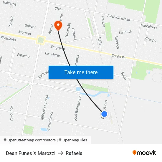 Dean Funes X Marozzi to Rafaela map