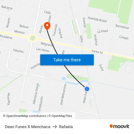 Dean Funes X Menchaca to Rafaela map