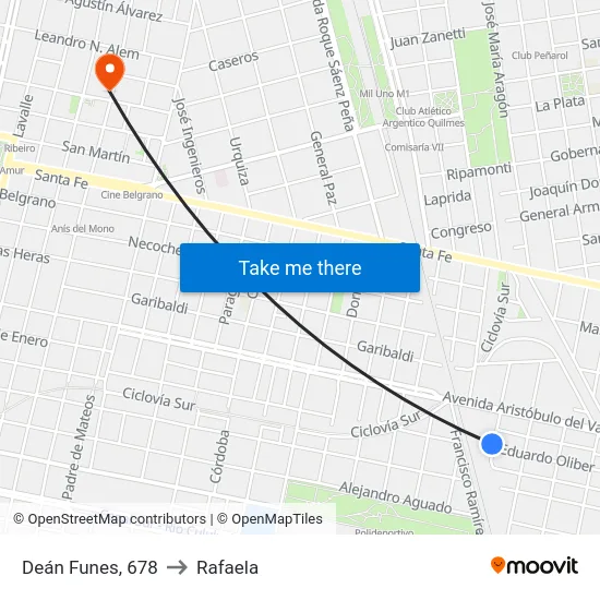 Deán Funes, 678 to Rafaela map