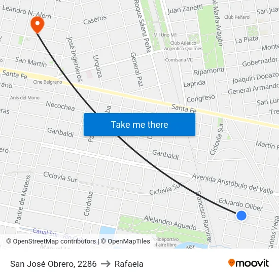 San José Obrero, 2286 to Rafaela map