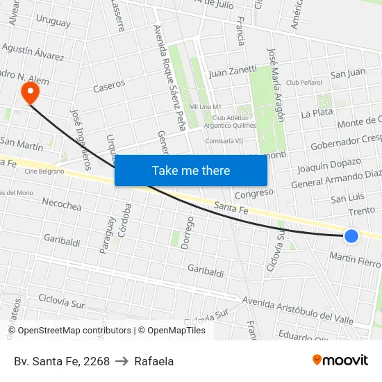 Bv. Santa Fe, 2268 to Rafaela map