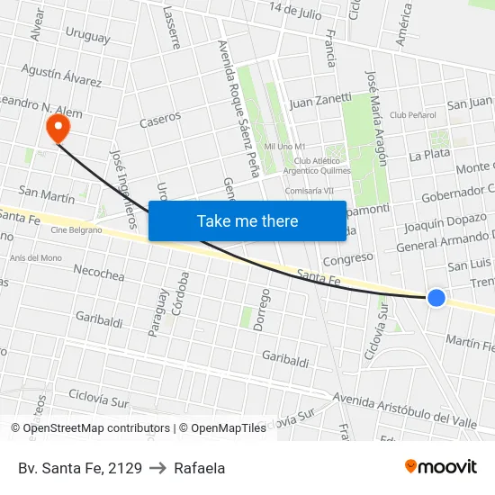 Bv. Santa Fe, 2129 to Rafaela map