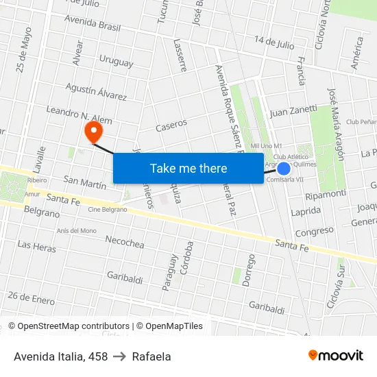 Avenida Italia, 458 to Rafaela map