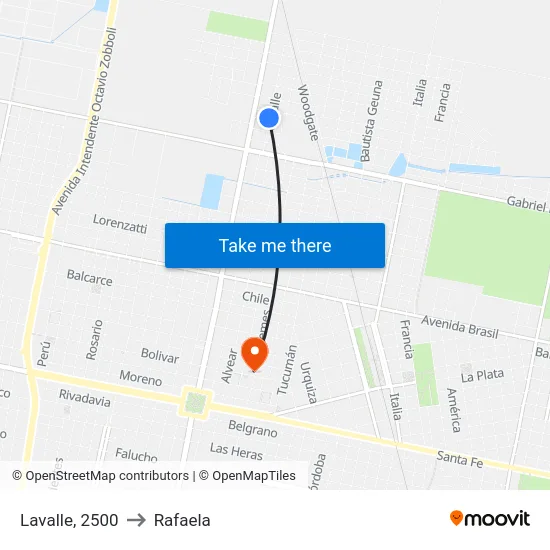 Lavalle, 2500 to Rafaela map