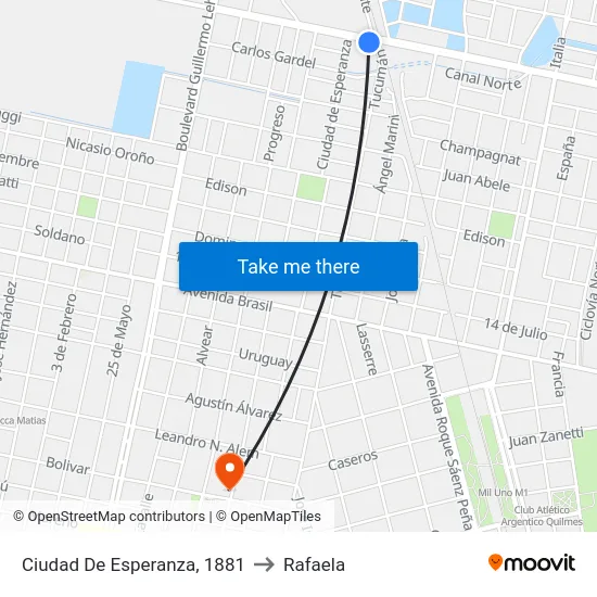 Ciudad De Esperanza, 1881 to Rafaela map