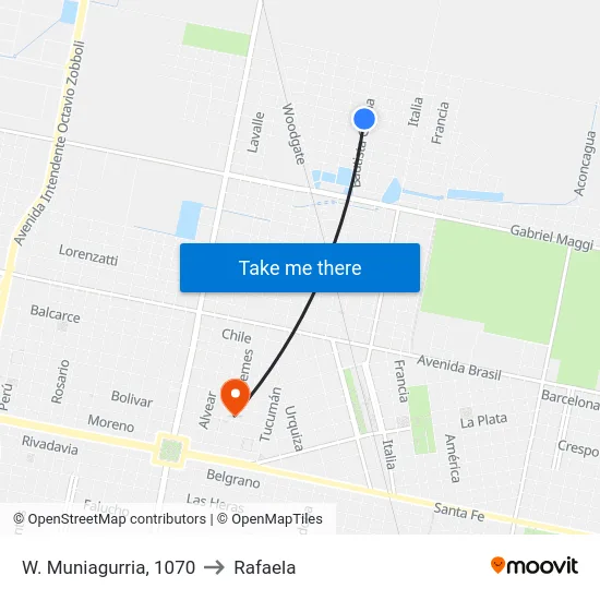 W. Muniagurria, 1070 to Rafaela map