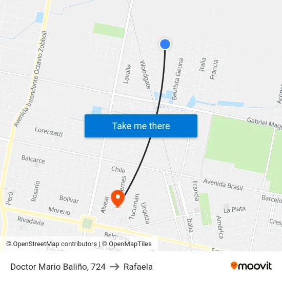 Doctor Mario Baliño, 724 to Rafaela map