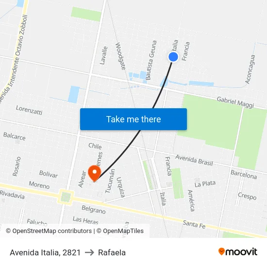 Avenida Italia, 2821 to Rafaela map