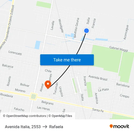 Avenida Italia, 2553 to Rafaela map