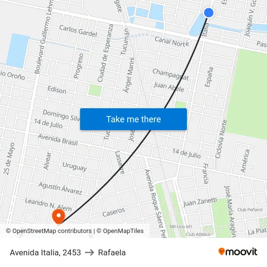 Avenida Italia, 2453 to Rafaela map