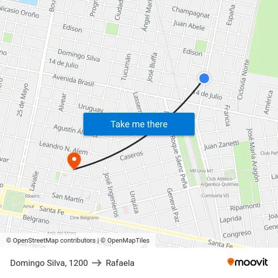 Domingo Silva, 1200 to Rafaela map