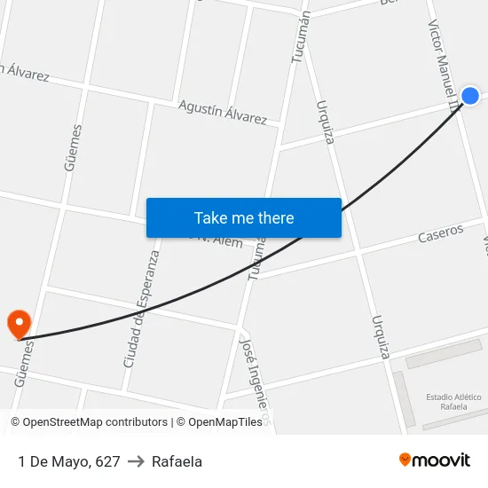 1 De Mayo, 627 to Rafaela map