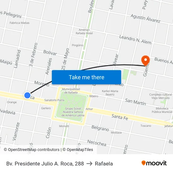 Bv. Presidente Julio A. Roca, 288 to Rafaela map