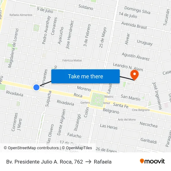 Bv. Presidente Julio A. Roca, 762 to Rafaela map