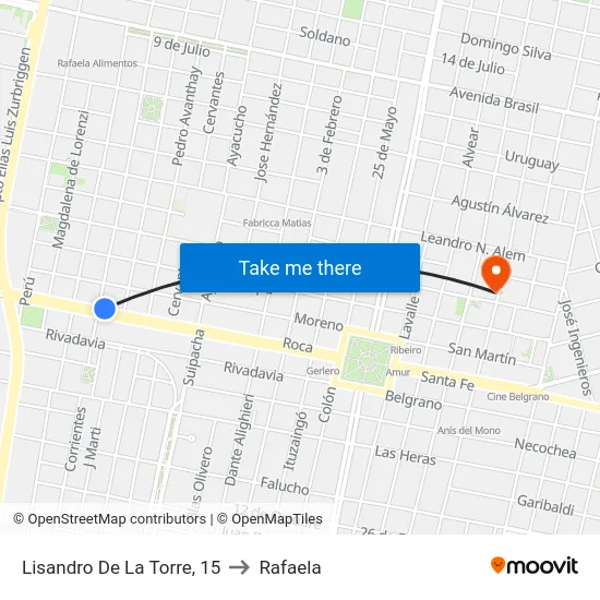 Lisandro De La Torre, 15 to Rafaela map