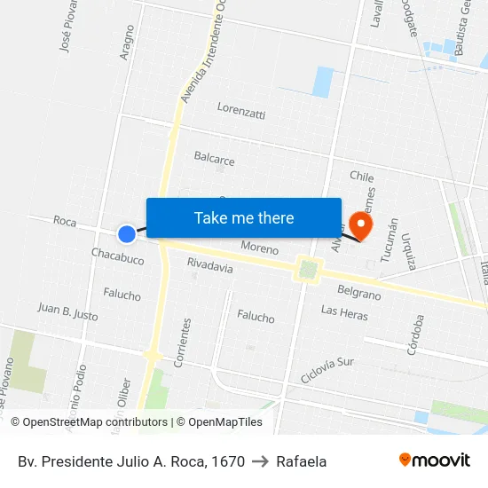 Bv. Presidente Julio A. Roca, 1670 to Rafaela map