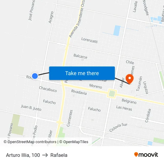 Arturo Illia, 100 to Rafaela map