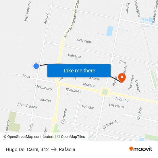 Hugo Del Carril, 342 to Rafaela map