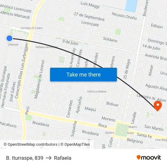 B. Iturraspe, 839 to Rafaela map
