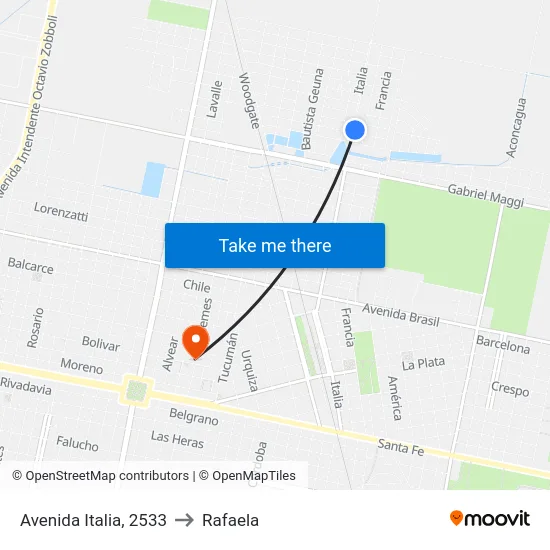Avenida Italia, 2533 to Rafaela map