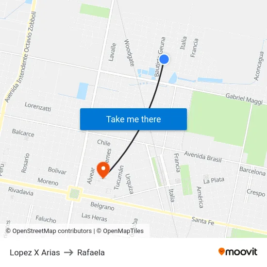 Lopez X Arias to Rafaela map