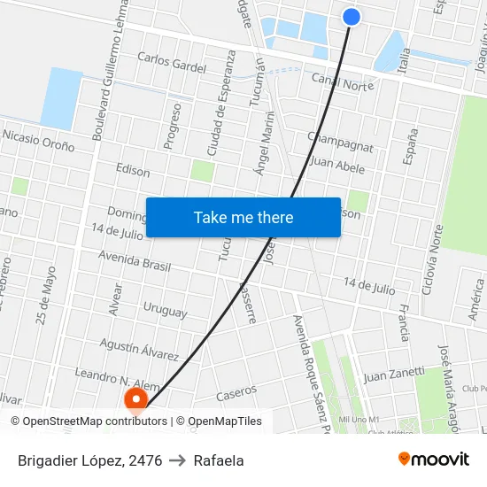 Brigadier López, 2476 to Rafaela map