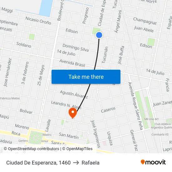 Ciudad De Esperanza, 1460 to Rafaela map