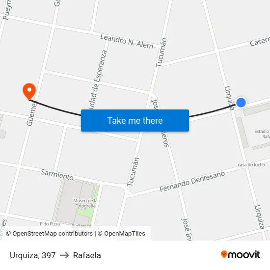 Urquiza, 397 to Rafaela map