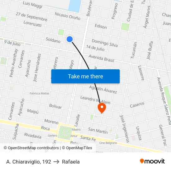 A. Chiaraviglio, 192 to Rafaela map