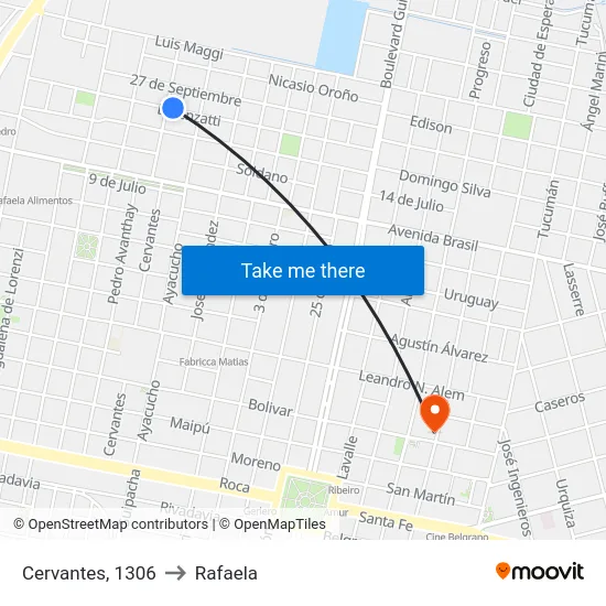 Cervantes, 1306 to Rafaela map