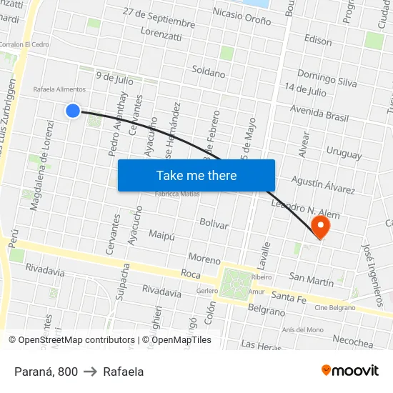 Paraná, 800 to Rafaela map