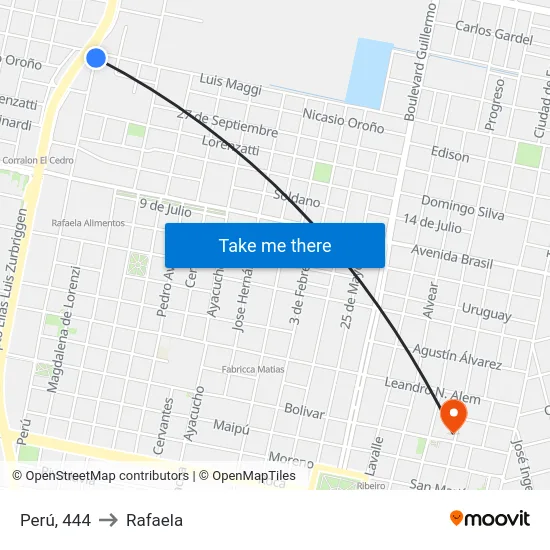 Perú, 444 to Rafaela map