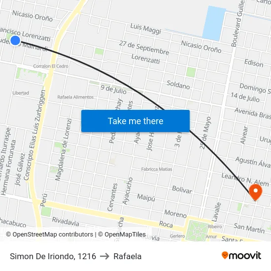 Simon De Iriondo, 1216 to Rafaela map