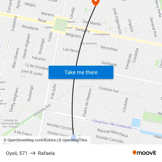 Oyoli, 571 to Rafaela map